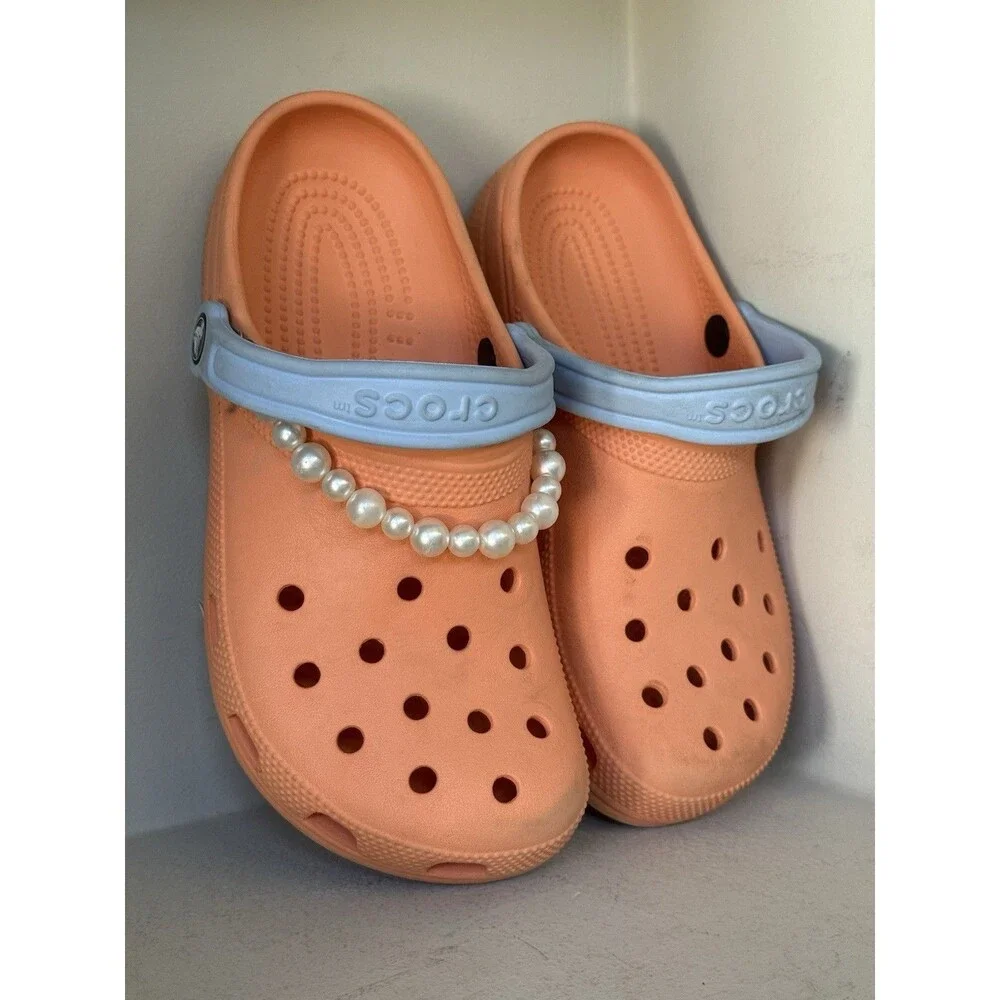 Crocs Classic Juniors Youth J6 Coral Slingback Slide Clog Pearl Decor